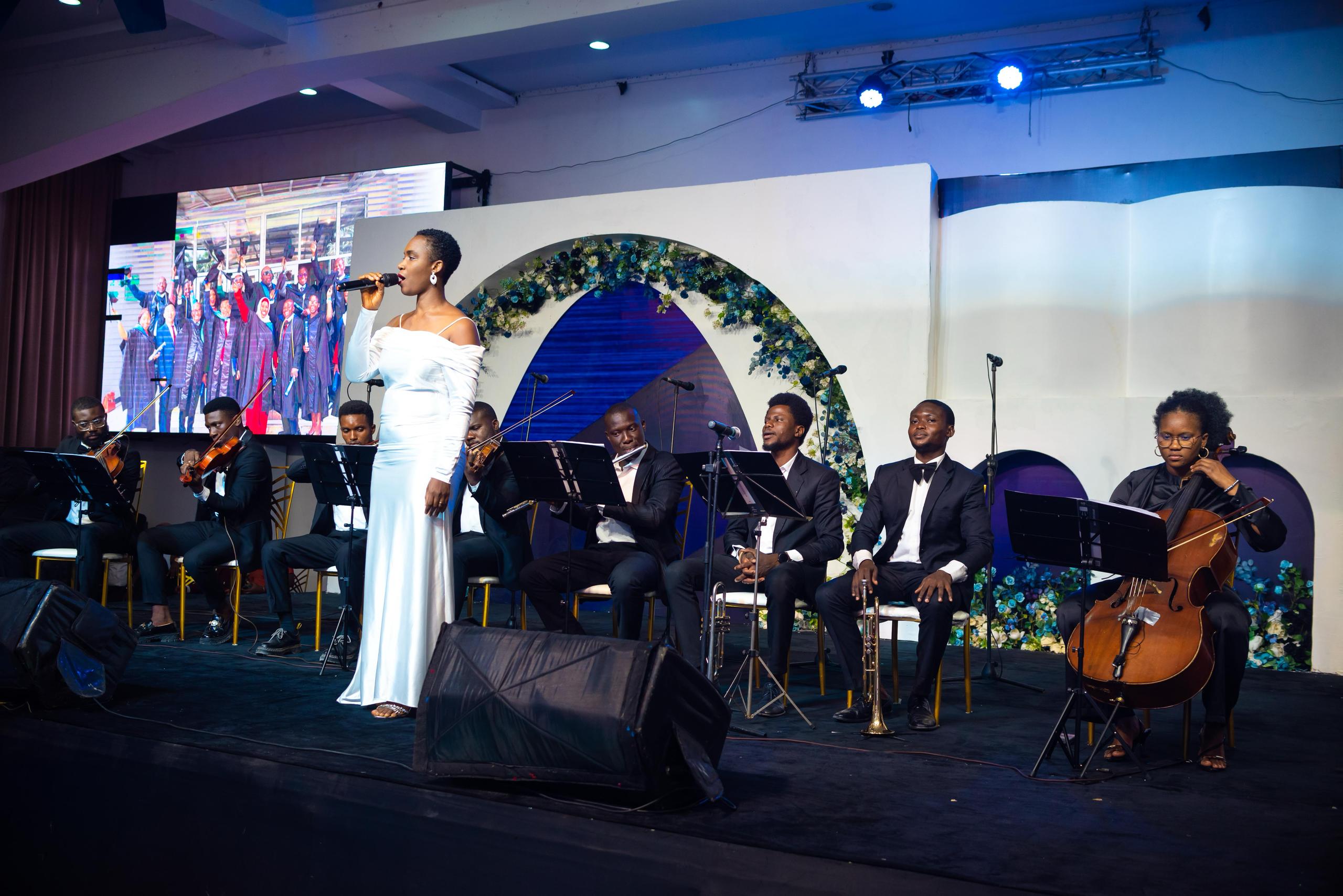 Executive giving presentation at corporate event